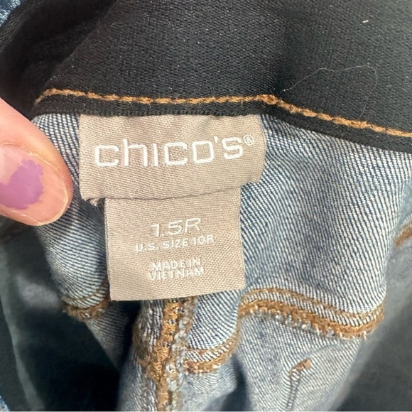 Chico's Women's 1.5R 10 Stretch Waist Band Tapered Skinny Jeans Blue Casual - Picture 4 of 9